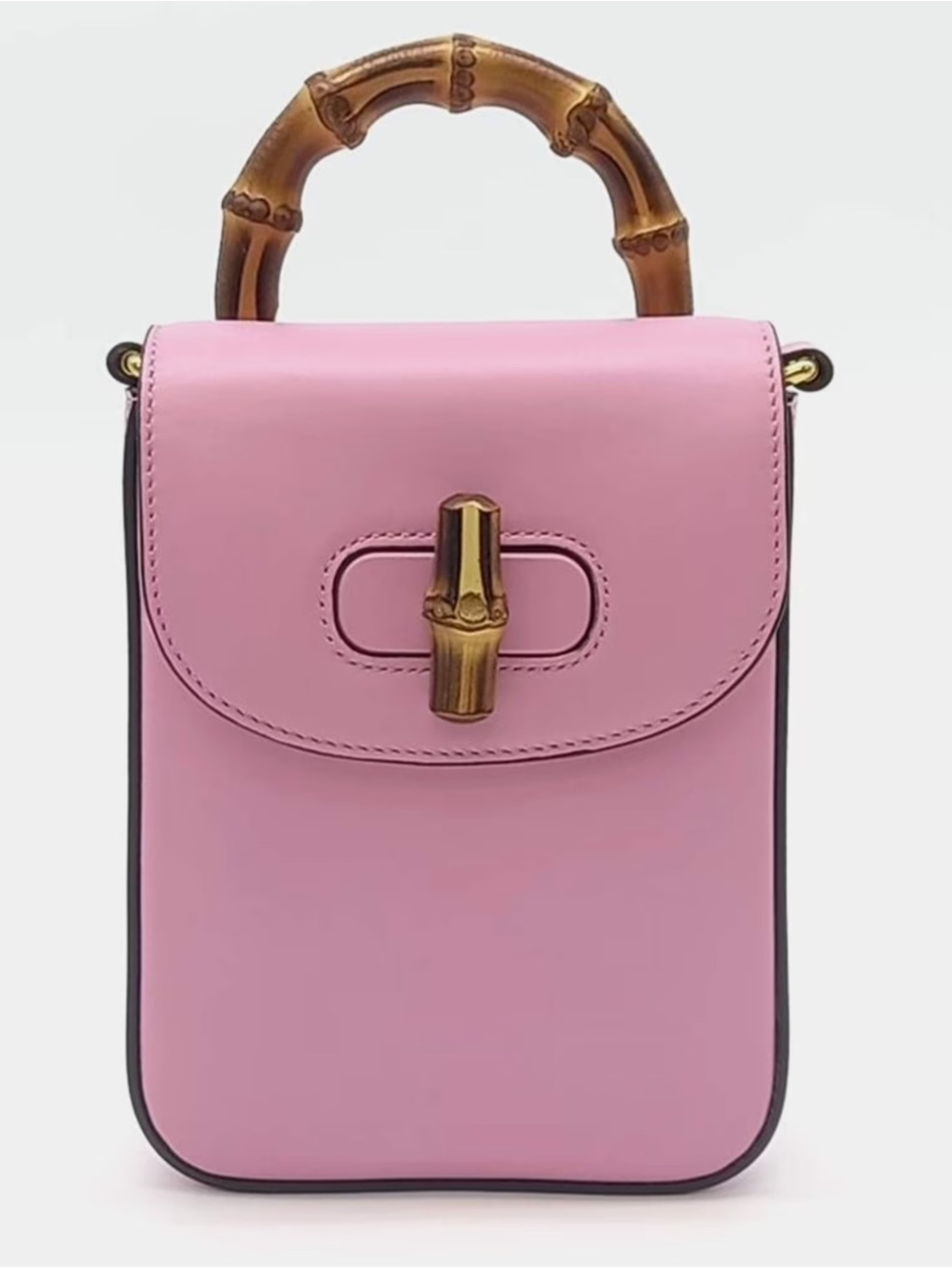 Gucci Pink Leather Bag with Bamboo Handle